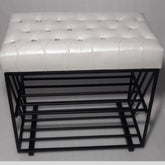 Modena Morden Solid Metal Rectangular Shoe Rack Button Tuffted in Golden Finish.